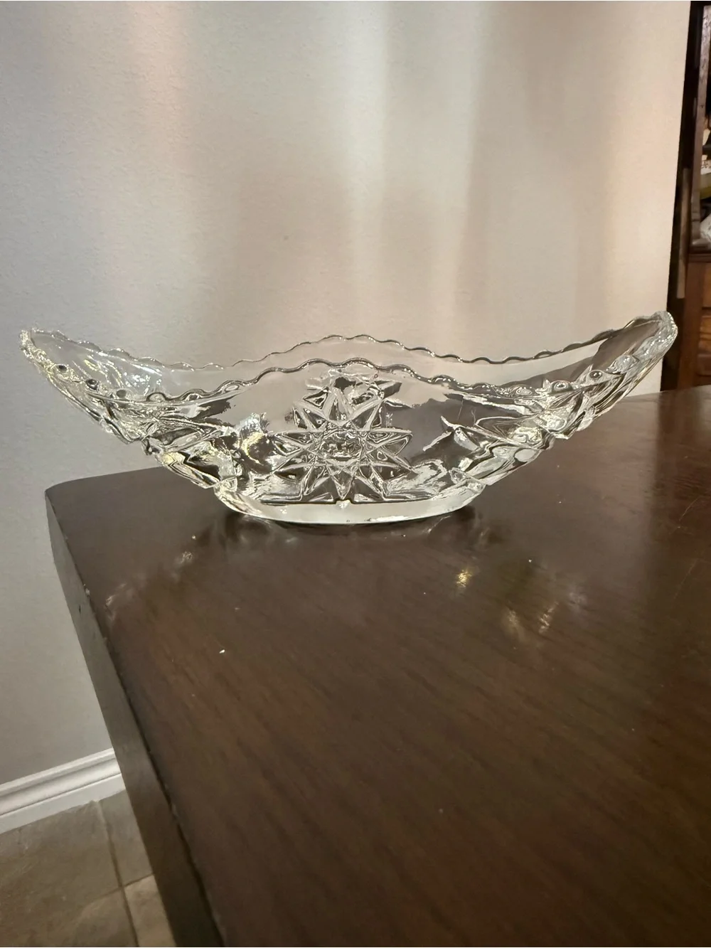 Share Vintage Star of David Anchor Hocking Cut Crystal Oblong Serving Dish 9 3/8